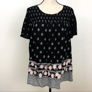 Torrid Border Print Smock Challis Blouse